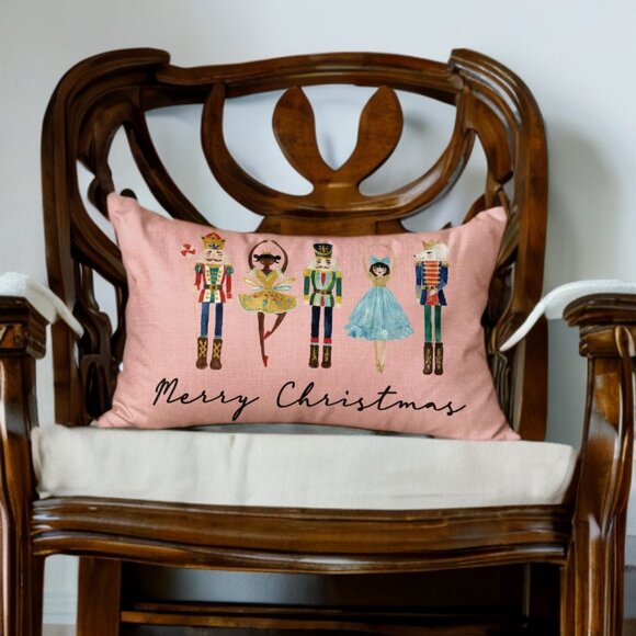 Nutcracker Christmas Pillow Cover Decorative Pink Case Accent Xmas Holiday Decor - Picture 4 of 5